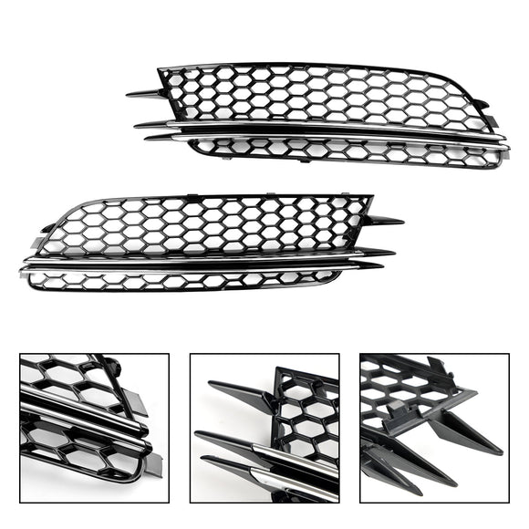 Audi 2012-2015 A6 C7 2PCS Front Fog Light Cover Bezel Bumper Honeycomb Chrome Trim Grille