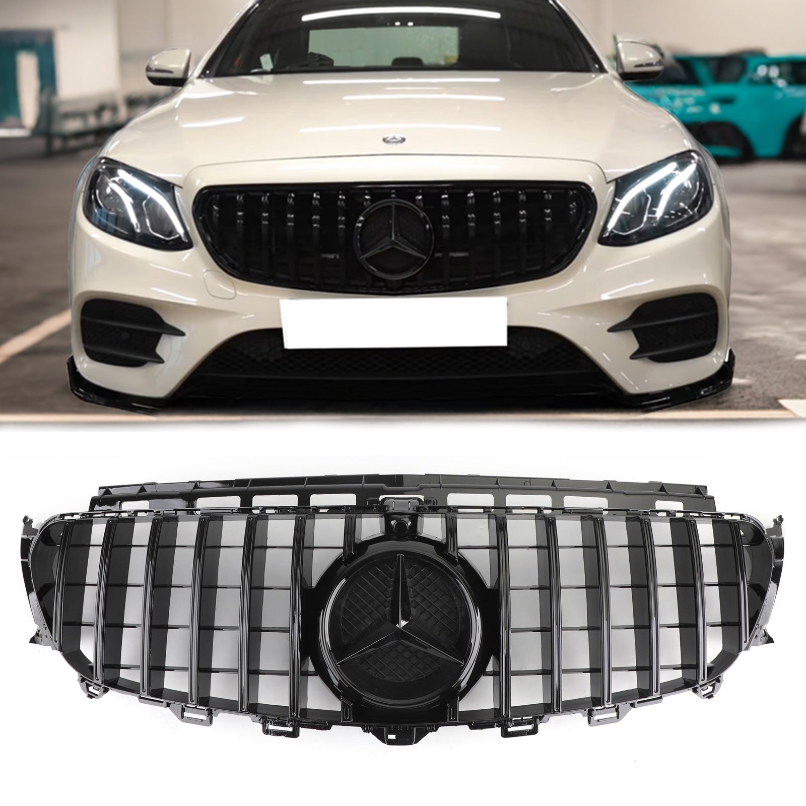 Grille de pare-chocs avant style GT noire pour Mercedes Benz W213 Classe E E200 E300 E400 E43 2016-2019