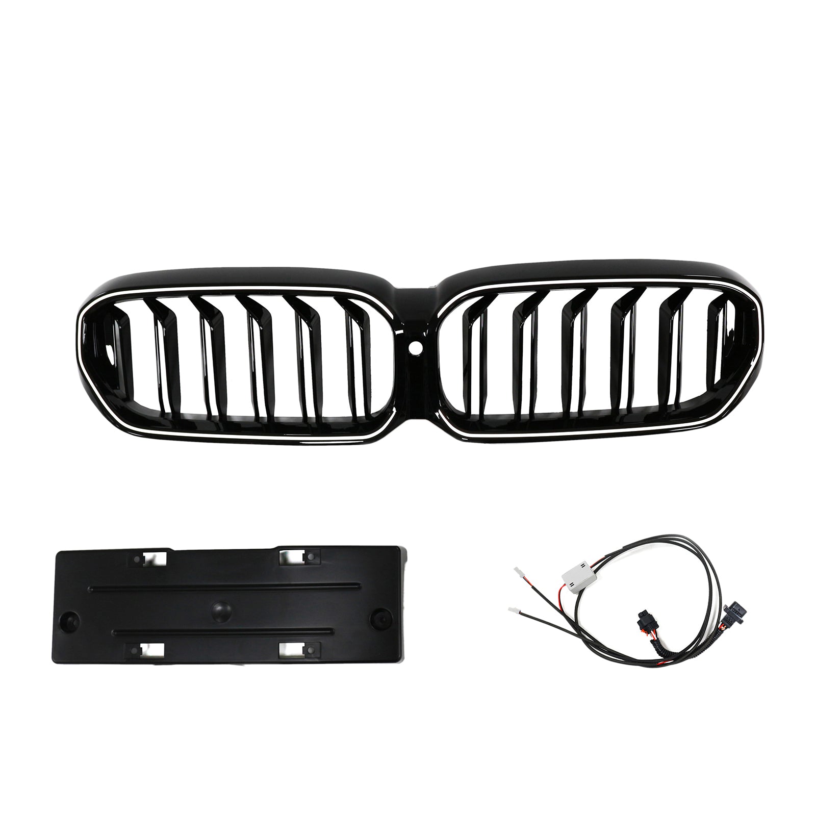 BMW Serie 5 G30 G38 2021-2024 Parrilla delantera negra con entrada de aire y radiador, rejilla de doble listón con tira de luces LED - 0