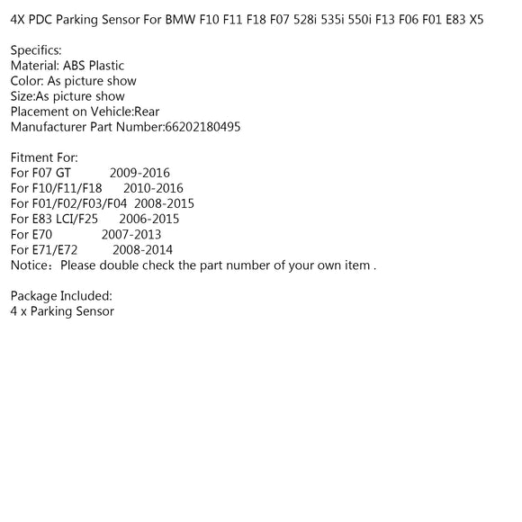 4X PDC Parking Sensor For BMW F10 F11 F18 F07 528i 535i 550i F13 F06 F01 E83 X5