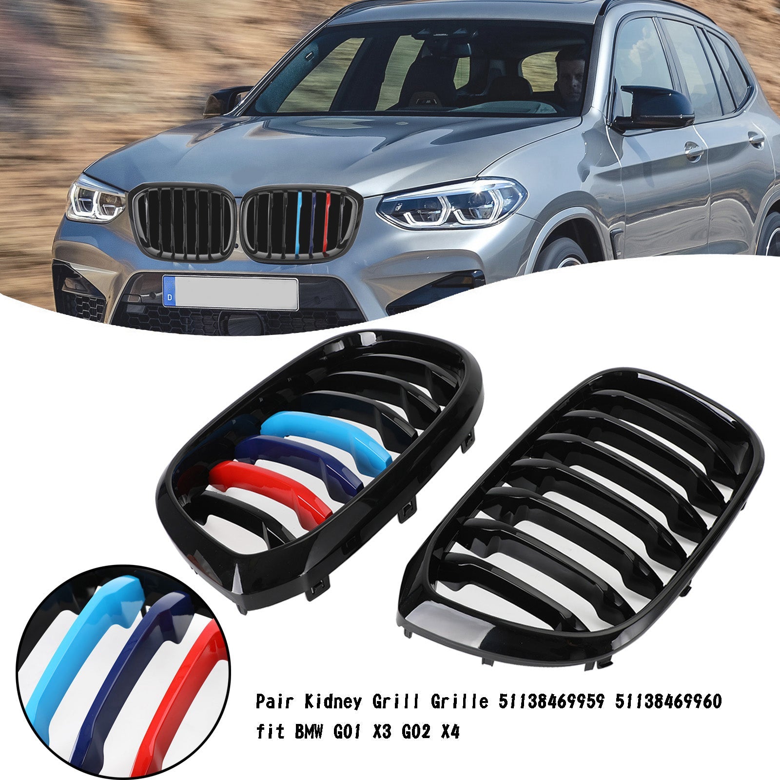 Parrilla de riñón M-Color para BMW X3 G01 xDrive30i/xDrive20d/xDrive30d/xDrive30e/M40i 2018-2021