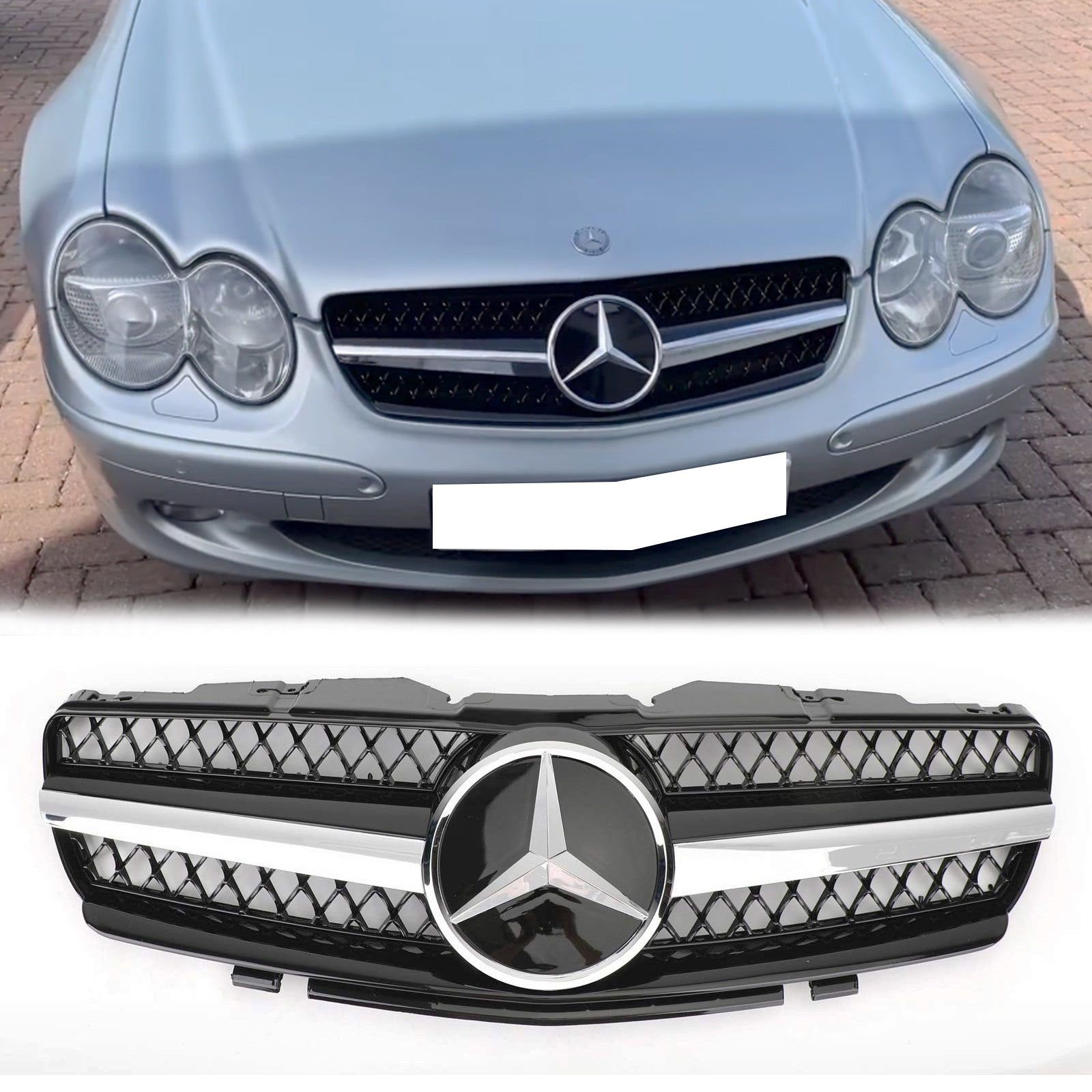 Mercedes Benz 2002-2006 R230 Classe SL SL350/500/600/SL55/65 1 Fin Star AMG Calandre noire Grille chromée