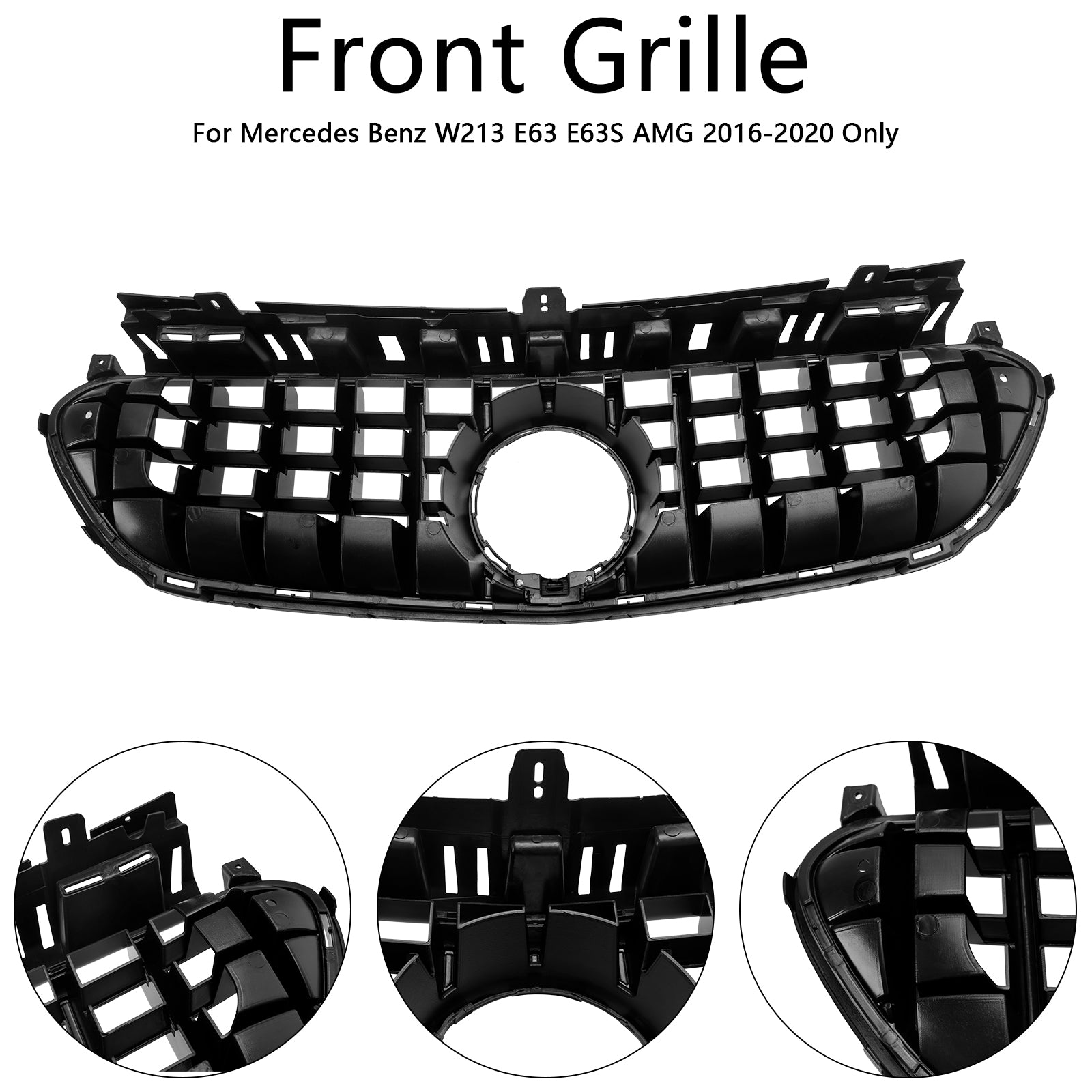 Mercedes Benz E-Class W213 E63 E63S AMG 2016-2020 Front Bumper Grill GTR Style Black Grille