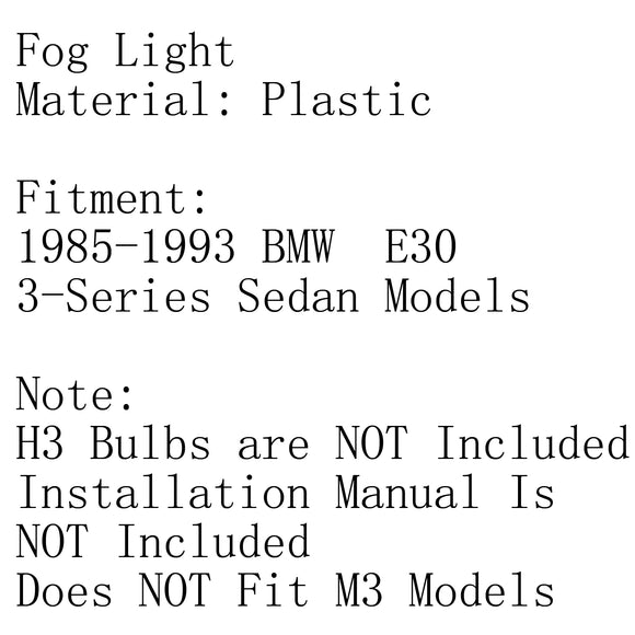 Klare Nebelscheinwerfer-Kunststofflinsen-Set für die vordere Stoßstange für BMW E30 3er-Limousine Baujahr 85–93