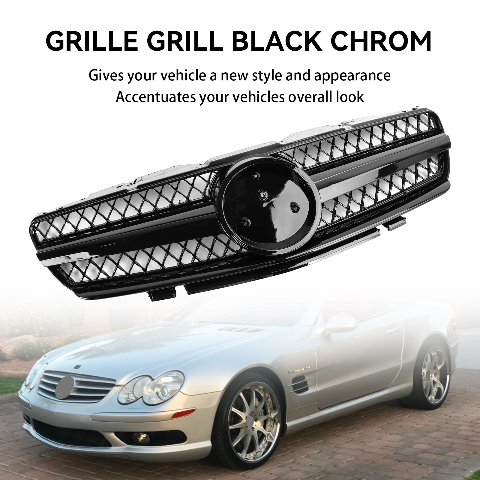 Mercedes Benz 2002-2006 R230 SL Class SL350/500/600/SL55/65 1 Fin Star AMG Grill black Chrome Grille