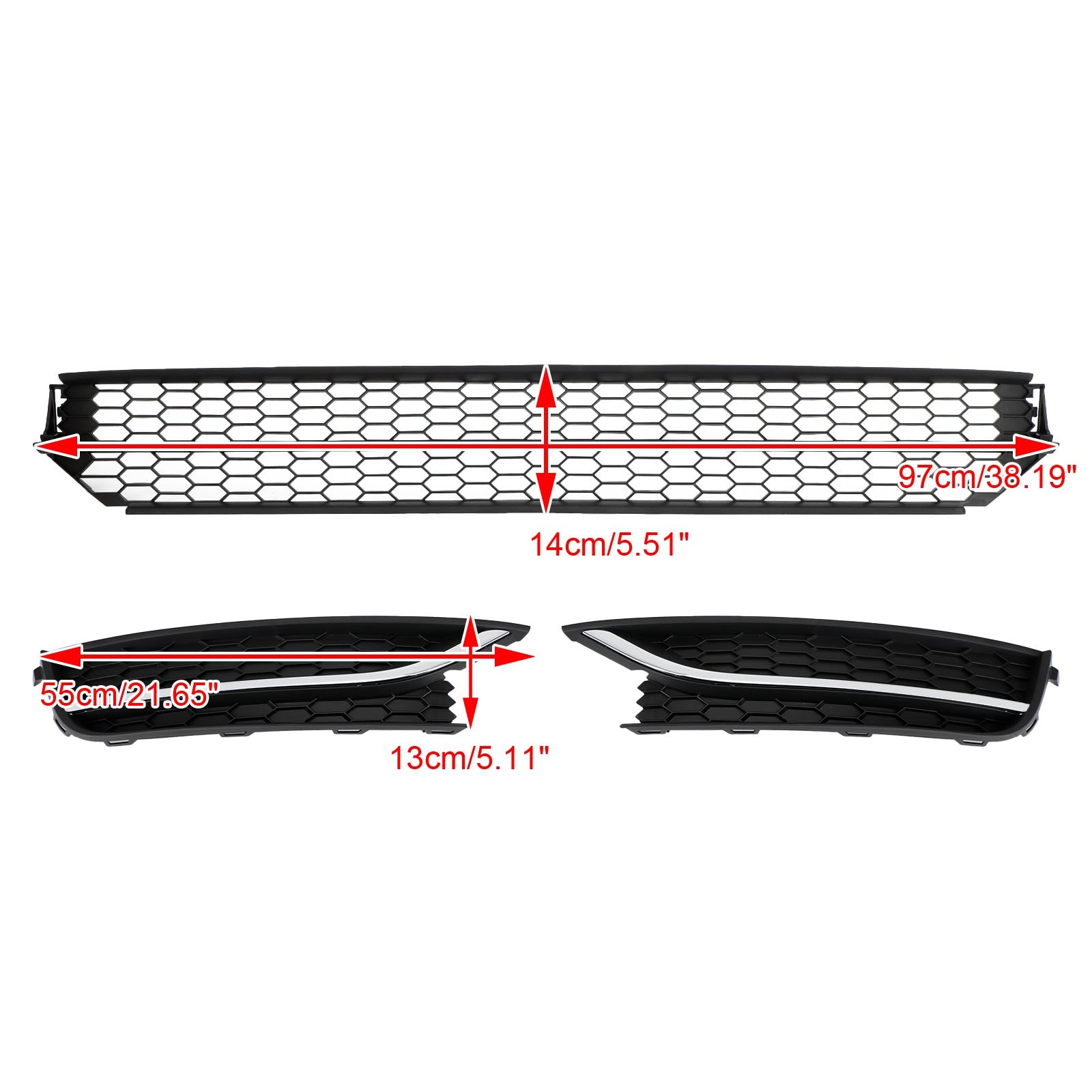 Volkswagen 2012-2015 Passat 5618536779B9 VW1036126 Grille inférieure avant + couvercle antibrouillard sans trou Combo Set - 0