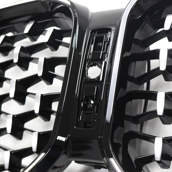 2022-2025 BMW X3 G01/X4 G02 Griglia di ricambio per paraurti anteriore con griglia a rene nero con diamante cromato e luce di striscia a LED