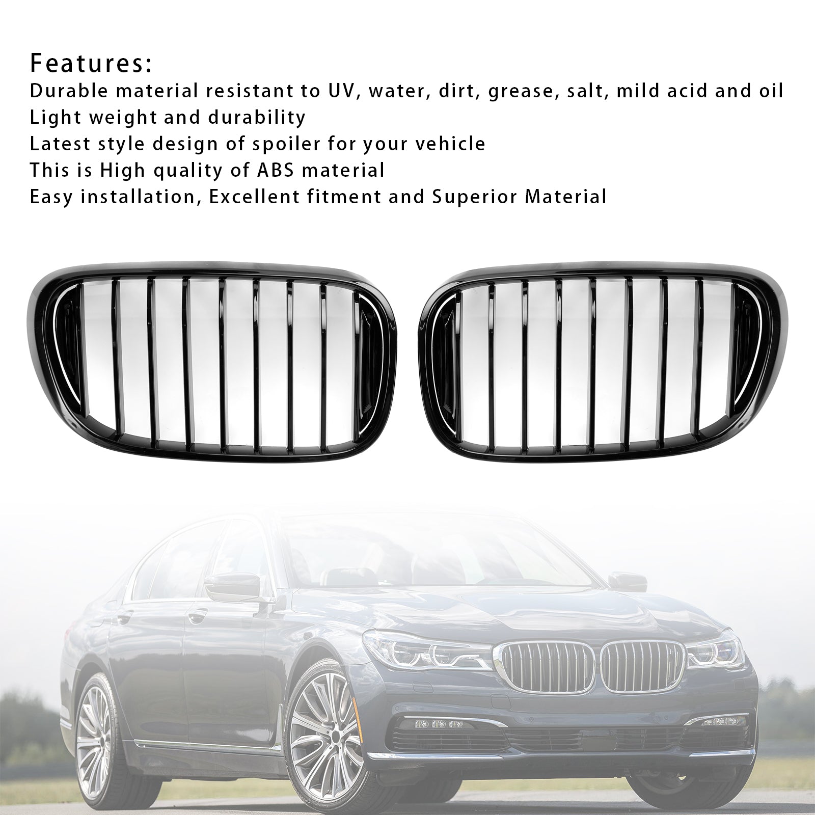 2015-2019 BMW 7 Series G12 Long-WheelBase 740Li/750Li/740Ld xDrive/760Li Front Kidney Grille Gloss Black Grill