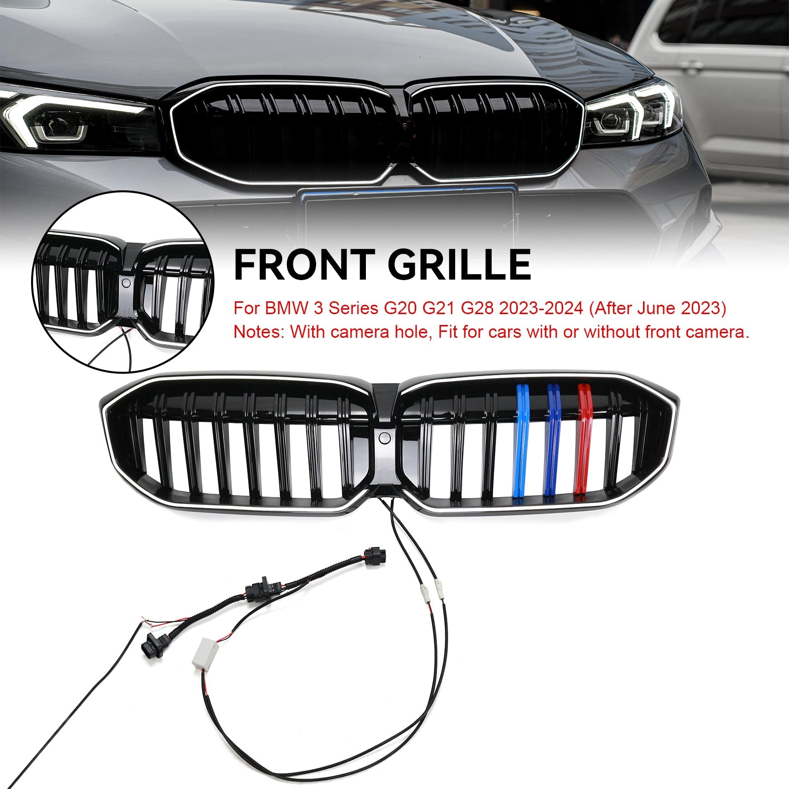 Calandre avant en maille noire brillante pour BMW Série 3 G20 G21 320i/330i/M340i/318i/320d 2023-2024