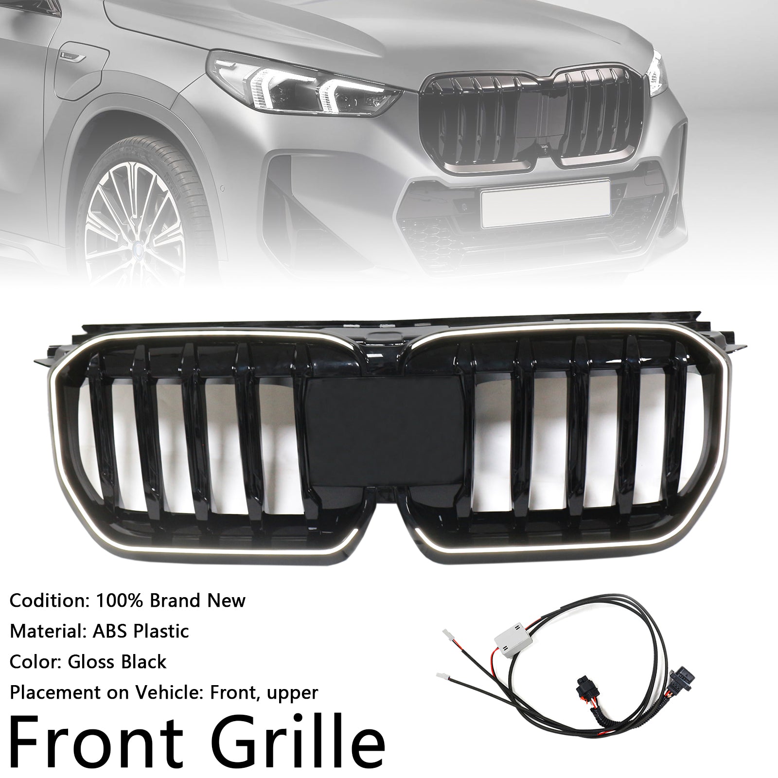 Rejilla de riñón para parachoques delantero en color negro brillante compatible con BMW X1 U11 U12 2023-2024