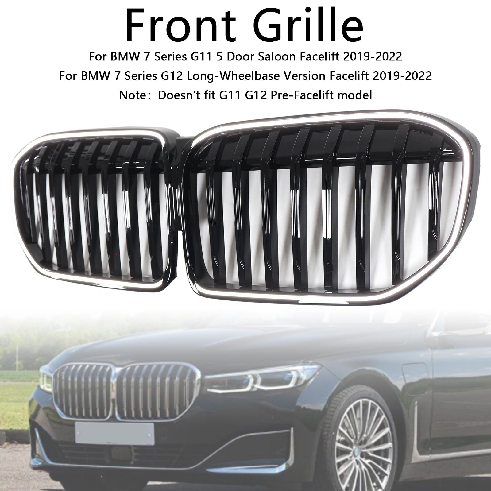 Grille de calandre avant noire brillante à lamelles simples pour BMW Série 7 G11 G12 2019-2022