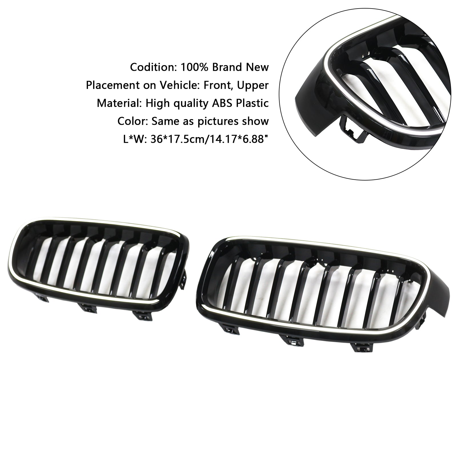 Gloss Black Front Kidney Grille Grill Fit BMW 3 Series F30 F31 F35 2012-2019