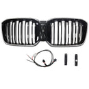 2022-2025 BMW X3 G01 / X4 G02 Double Slat Glossy Black Grill Front Bumper Kidney Replacement Grille With LED Strip Light-1