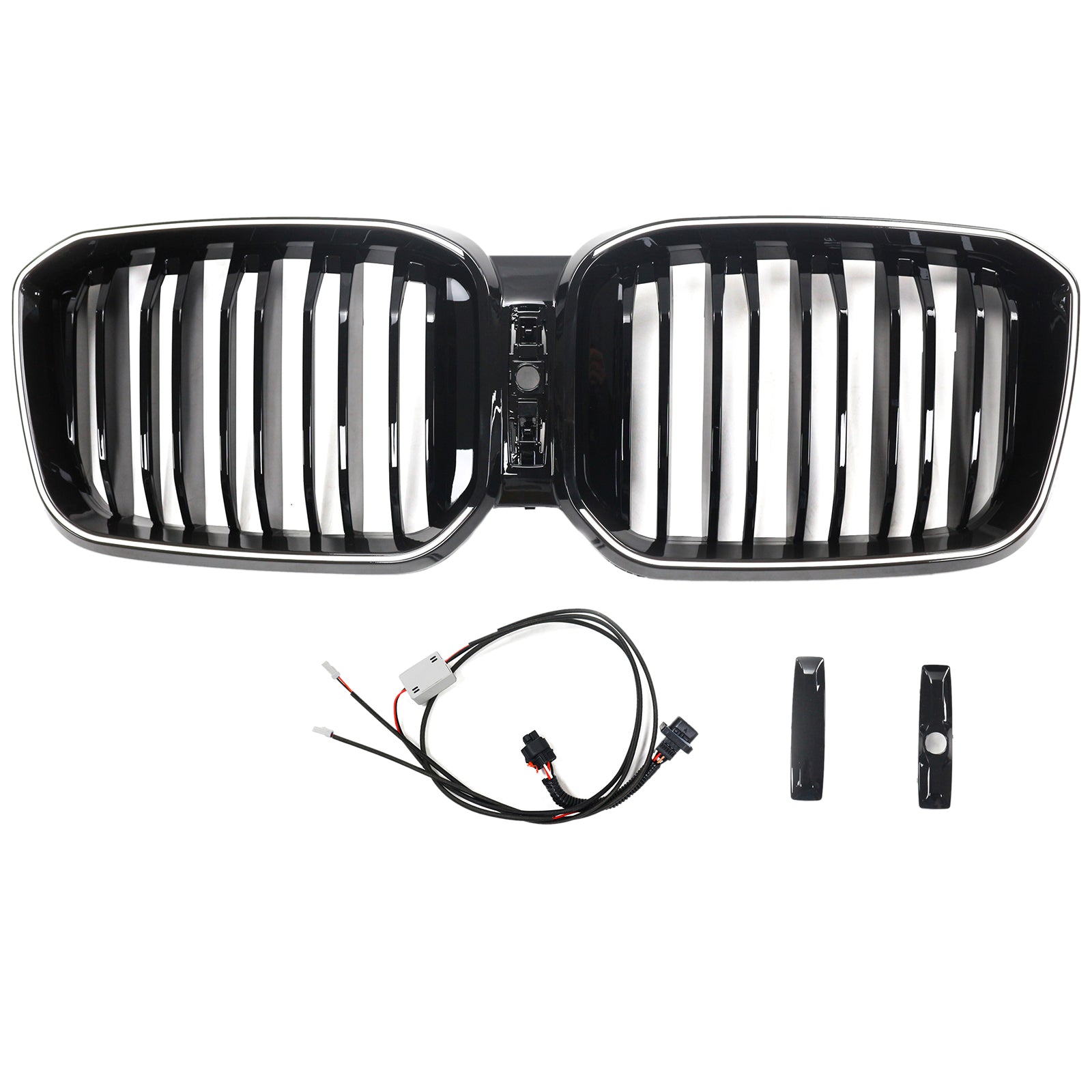 2022-2025 BMW X3 G01 / X4 G02 Double Slat Glossy Black Grill Front Bumper Kidney Replacement Grille With LED Strip Light