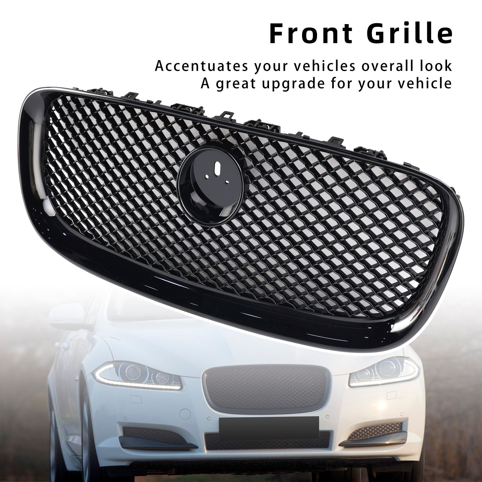 XF-R Style Front Bumper Grill Grille Fit Jaguar XF 2012-2015 Gloss Black