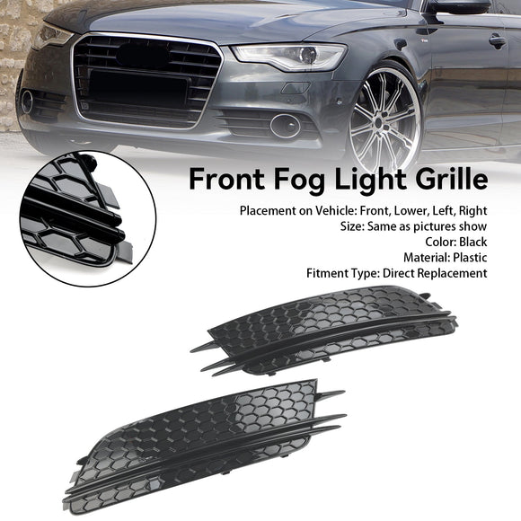 Audi 2012-2015 A6 C7 2PCS Front Fog Light Cover Bezel Black Grille