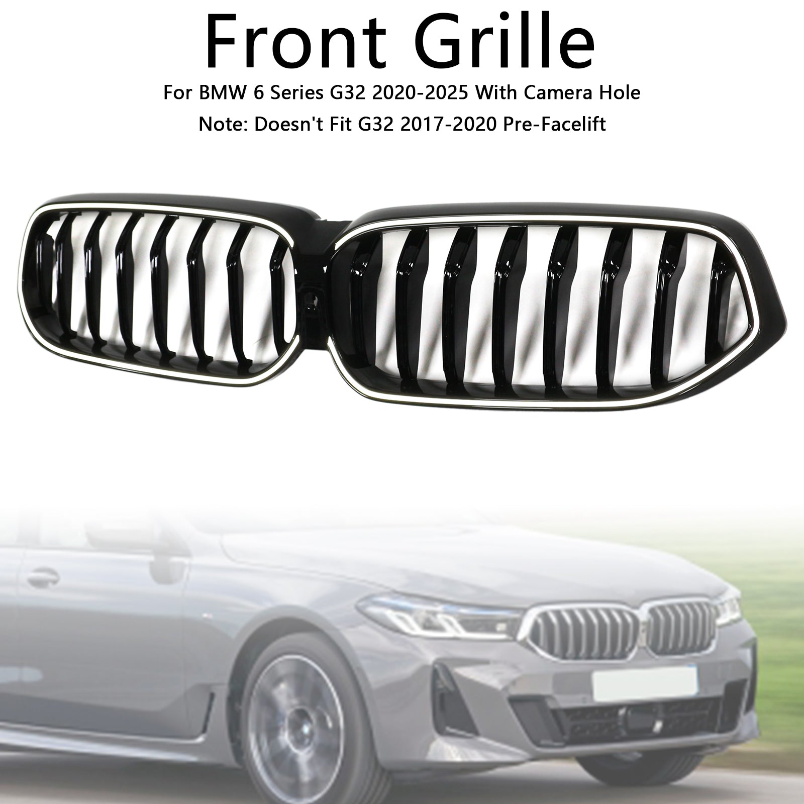 Glossy Black Front Kidney Grill Grille Fit BMW 6 Series G32 2020-2025