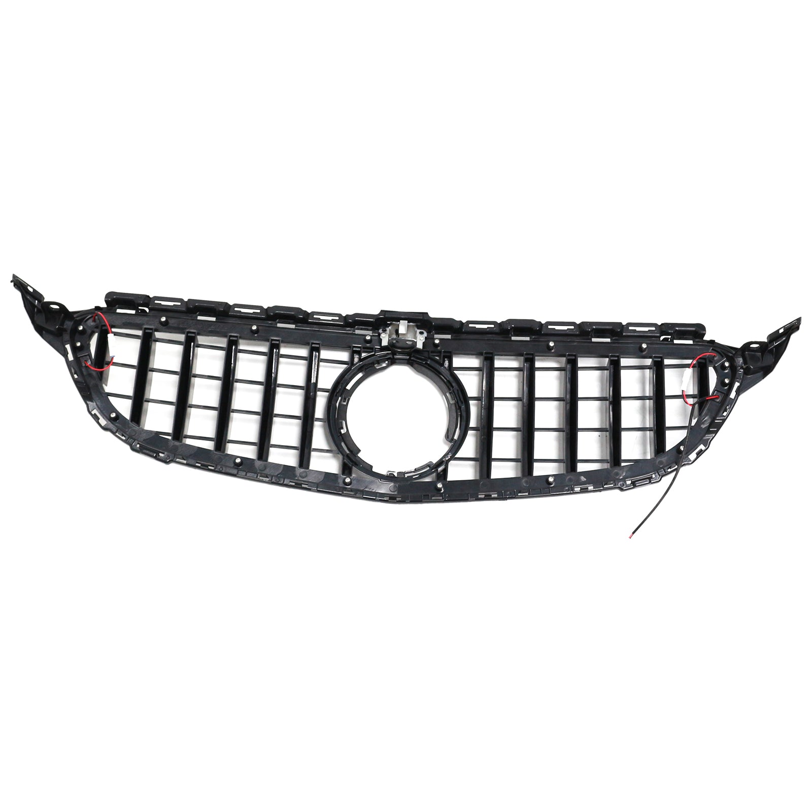 2015-2021 Mercedes Benz C-Class W205 GTR Style Grill Front Bumper Replacement Black Grille W/ LED Strip Light & Camera Hole