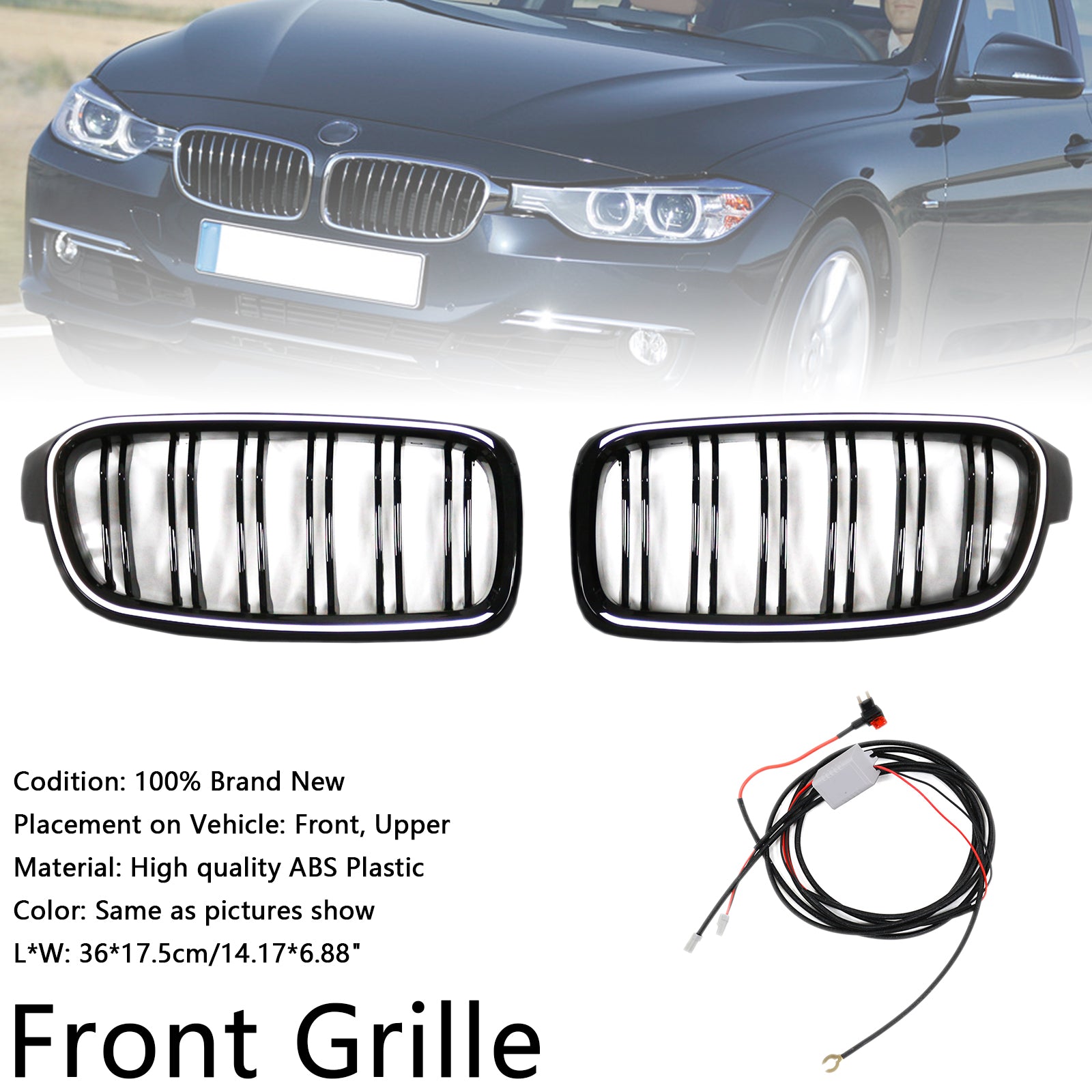 Double Slat Front Kidney Grille Grill Fit BMW 3 Series F30 F31 F35 2012-2019