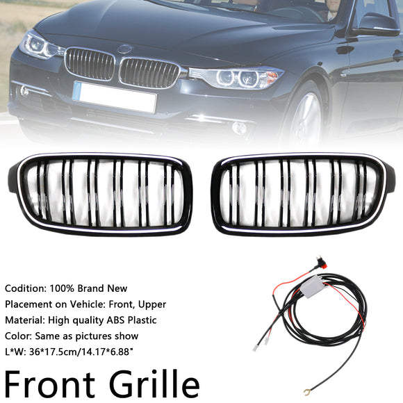 Double Slat Front Kidney Grille Grill Fit BMW 3 Series F30 F31 F35 2012-2019