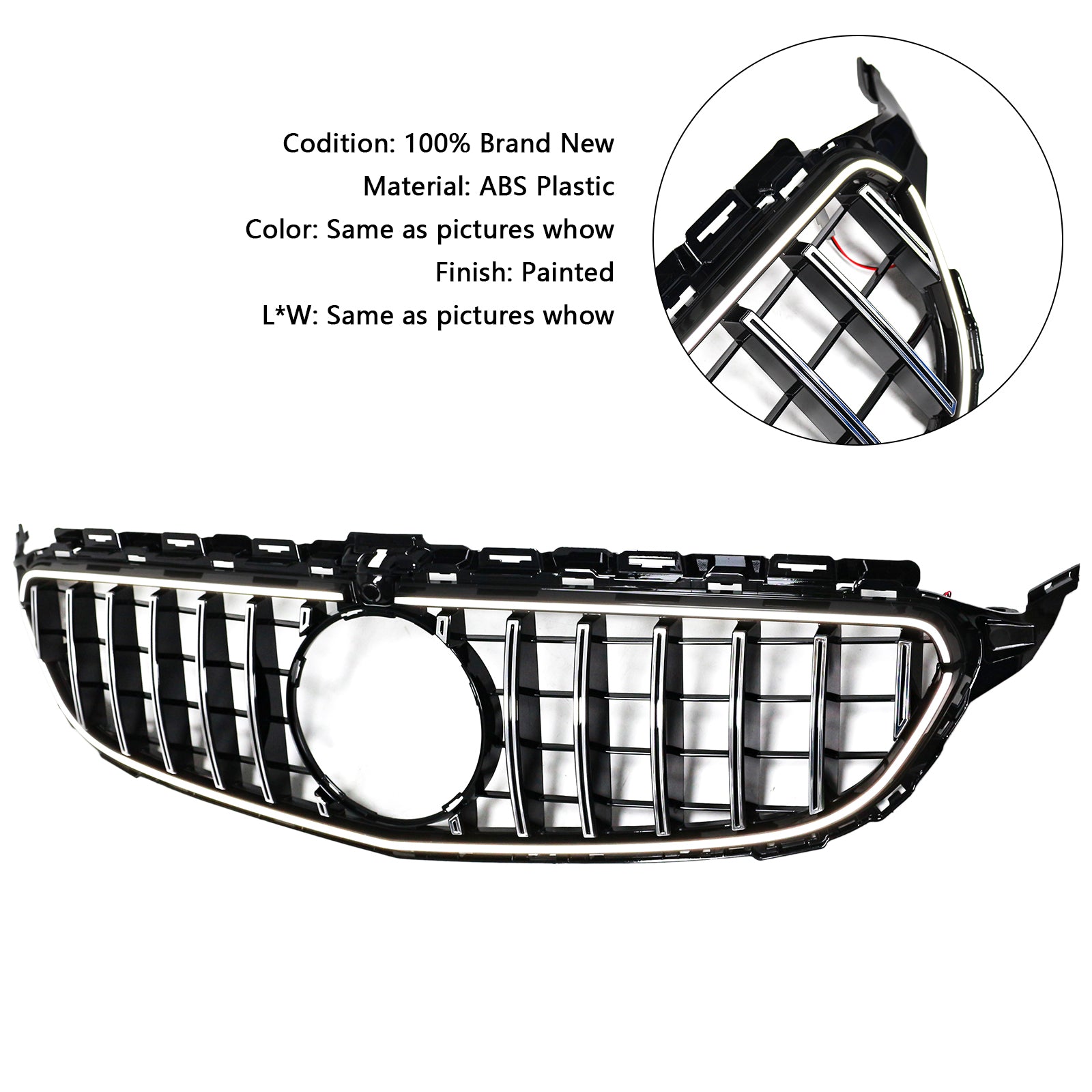 Mercedes Benz 2015-2021 C-Class W205 GT Front Grill Center Air Intake Radiator Bumper Chrome Grille With LED Strip