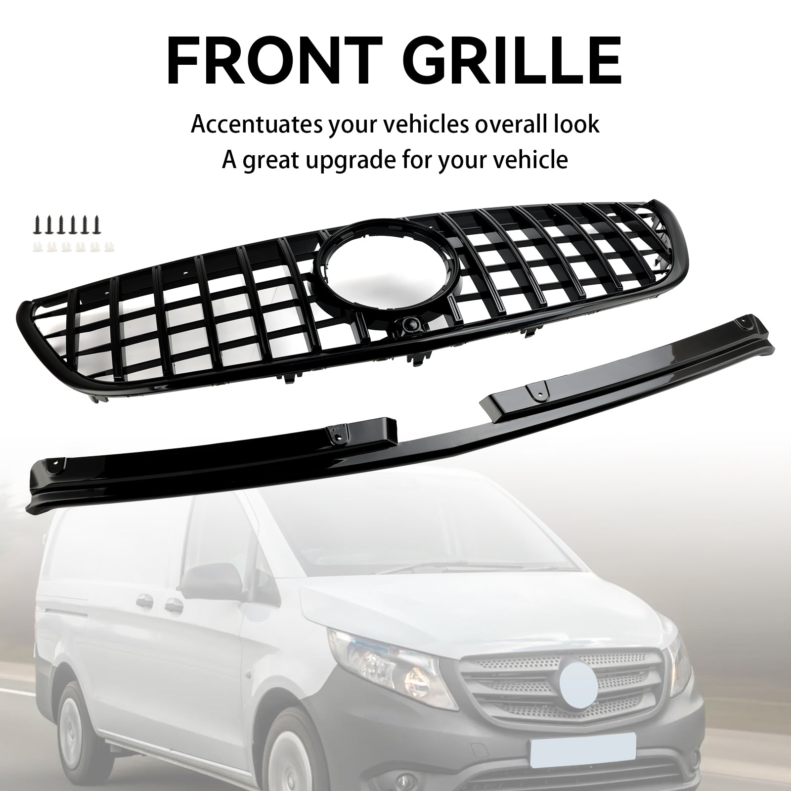 Parrilla delantera de parachoques estilo GT en color negro brillante para Mercedes Benz Vito W447 111CDI 114CDI 116CDI 119CDI 2015-2019