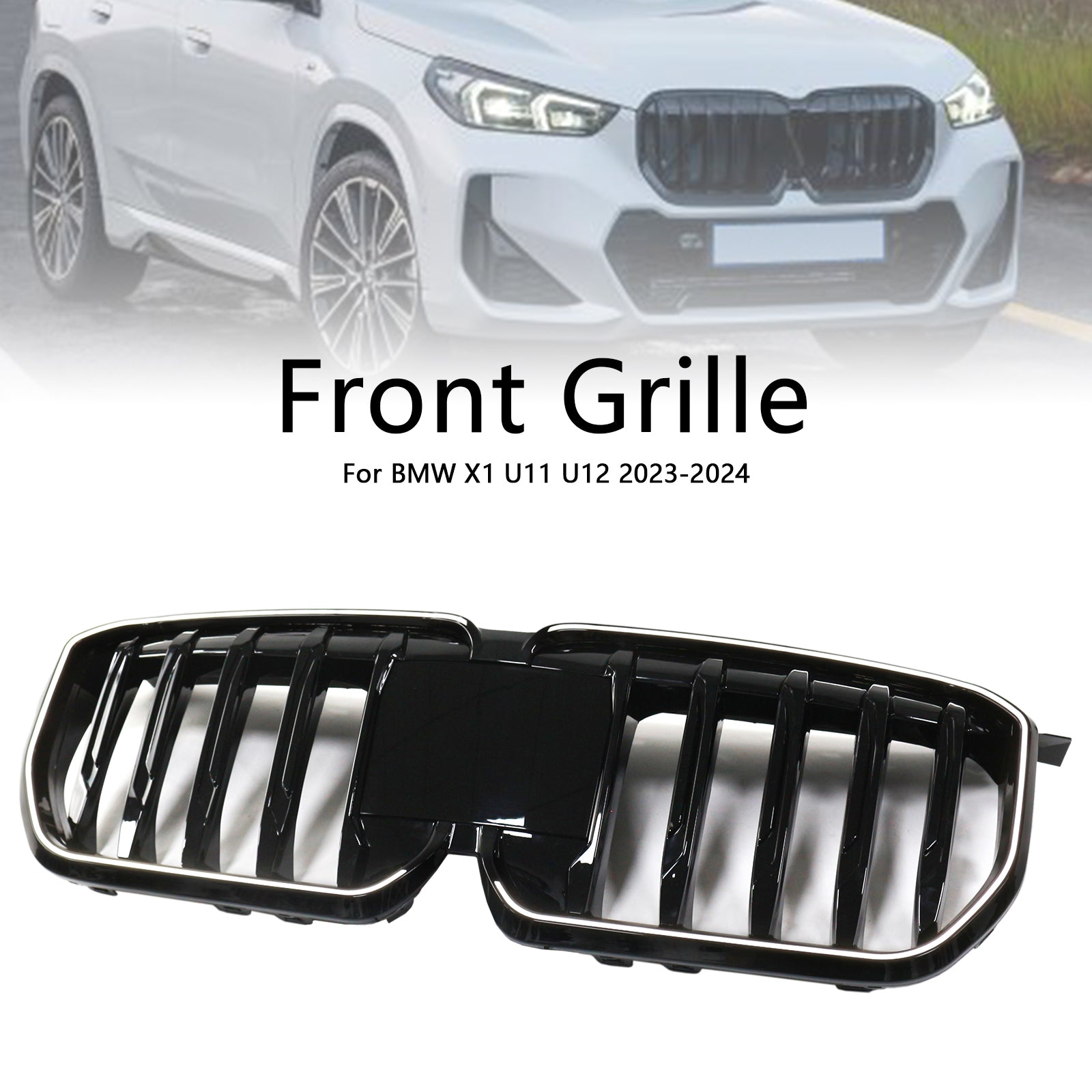 Grille de calandre de pare-chocs avant noire brillante pour BMW X1 U11 U12 2023-2024