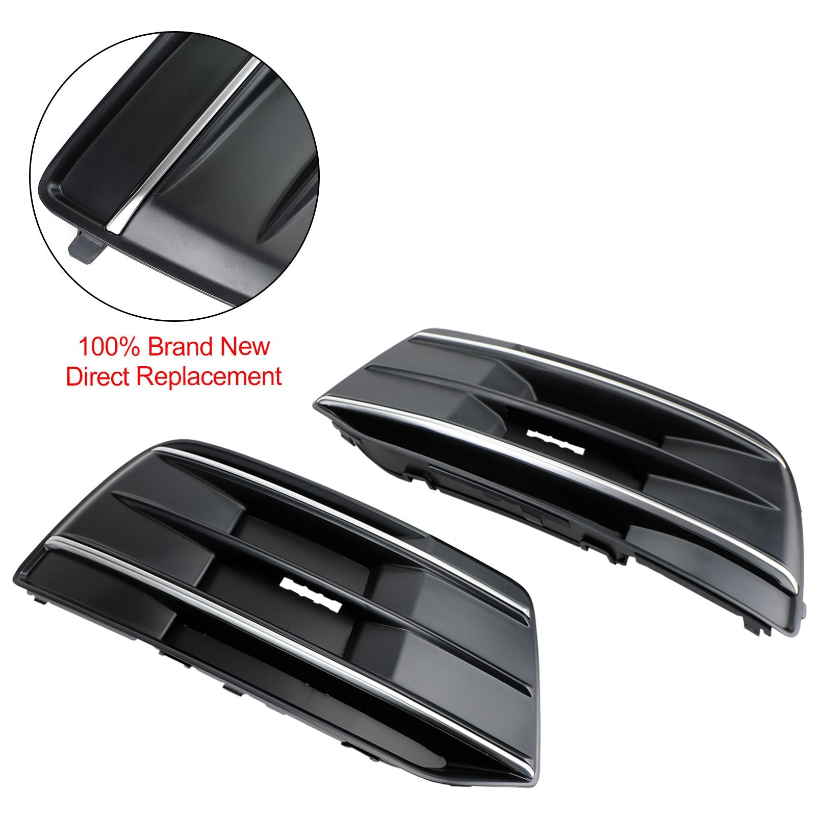 Audi Q5 Standard Version 2018-2022 2PCS Black/Chrome Front Bumper Cover Grille Bezel Insert Generic