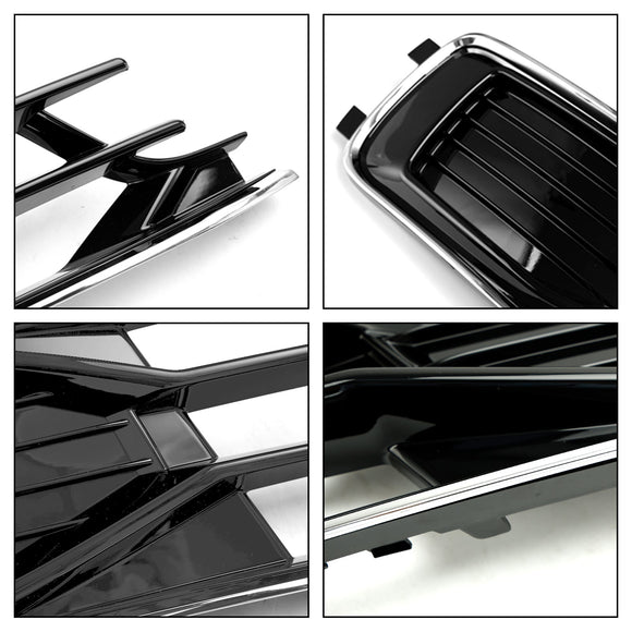Audi A6 C7 2015-2016 4G0807647T94 4G0807648T94 2PCS Front Bumper Foglight Cover Grill Black Chrome