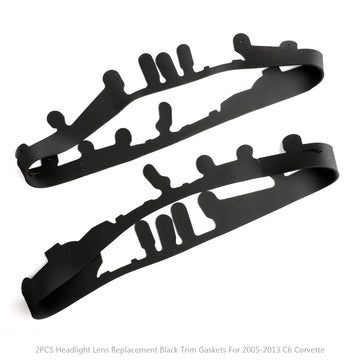 2PCS Headlight Lens Replacement Black Trim Gaskets For 2005-2013 C6 Corvette - 0