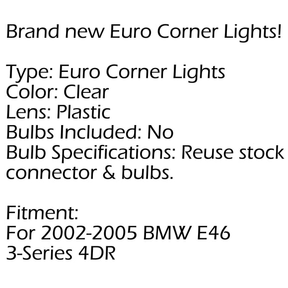 Luces de esquina-transparentes con borde ahumado para BMW E46 Serie 3 4Dr Euro 02-05