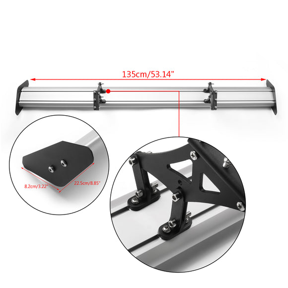 135cm Universal Hatch Adjustable Aluminum GT Rear Trunk Racing Spoiler Wing Silver