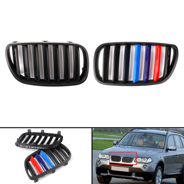 1Pair Sport Color Matte Black Front Bumper Grille Fit BMW E83 X3 LCI 2007-10