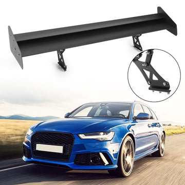 Universal Aluminum Adjustable Double Deck GT Rear Trunk Wing Spoiler Black - 0