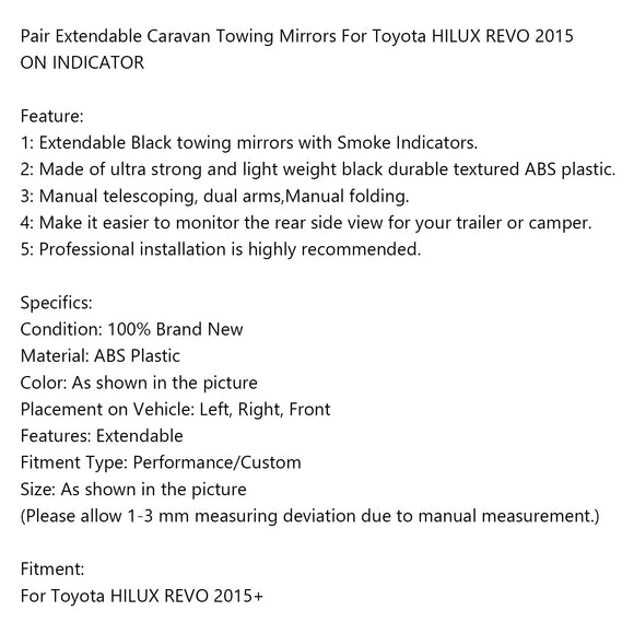 Coppia specchietti da traino estensibili per roulotte per Toyota HILUX REVO 2015 ON INDICATOR