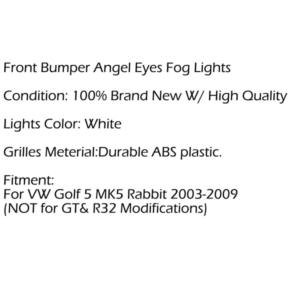 2 uds luces antiniebla delanteras tipo Ojos de Ángel + rejilla para VW Golf 5 MK5 Rabbit 2003-2009
