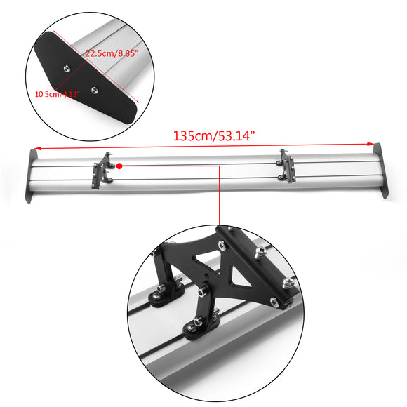 Universal 53 Aluminum Adjustable Trunk GT Rear Racing Spoiler Wing Silver