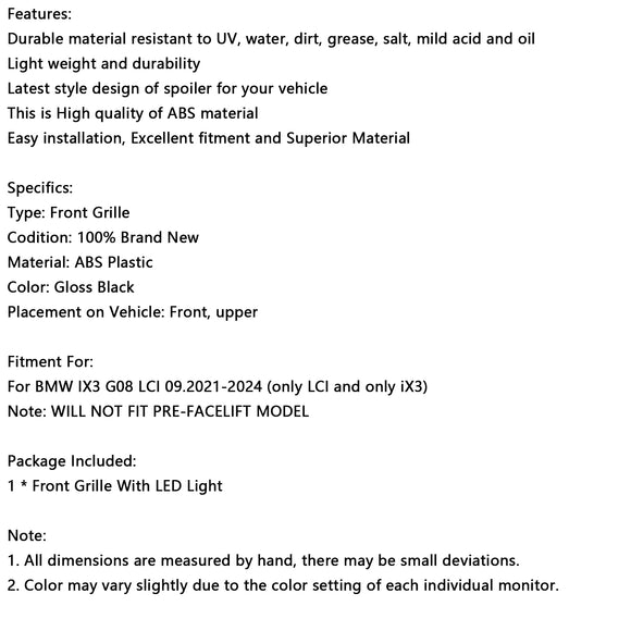 Dubbele Slat Glanzend Zwart Front Nier Grill Grille Fit BMW IX3 G08 LCI 2022-2024