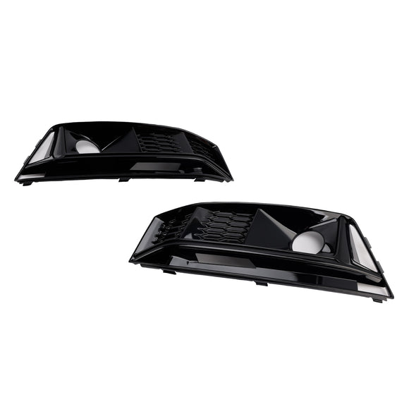 2PCS Black Front Bumper Foglight Grille Grill Fit Audi A4 B9 S4 2016-2019