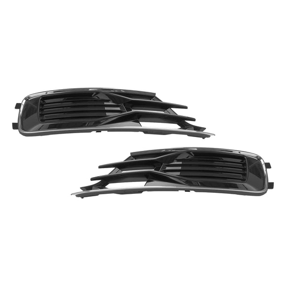 Audi A6 C7 2015-2016 4G0807647T94 4G0807648T94 2PCS Front Bumper Foglight Cover Grill Black Chrome
