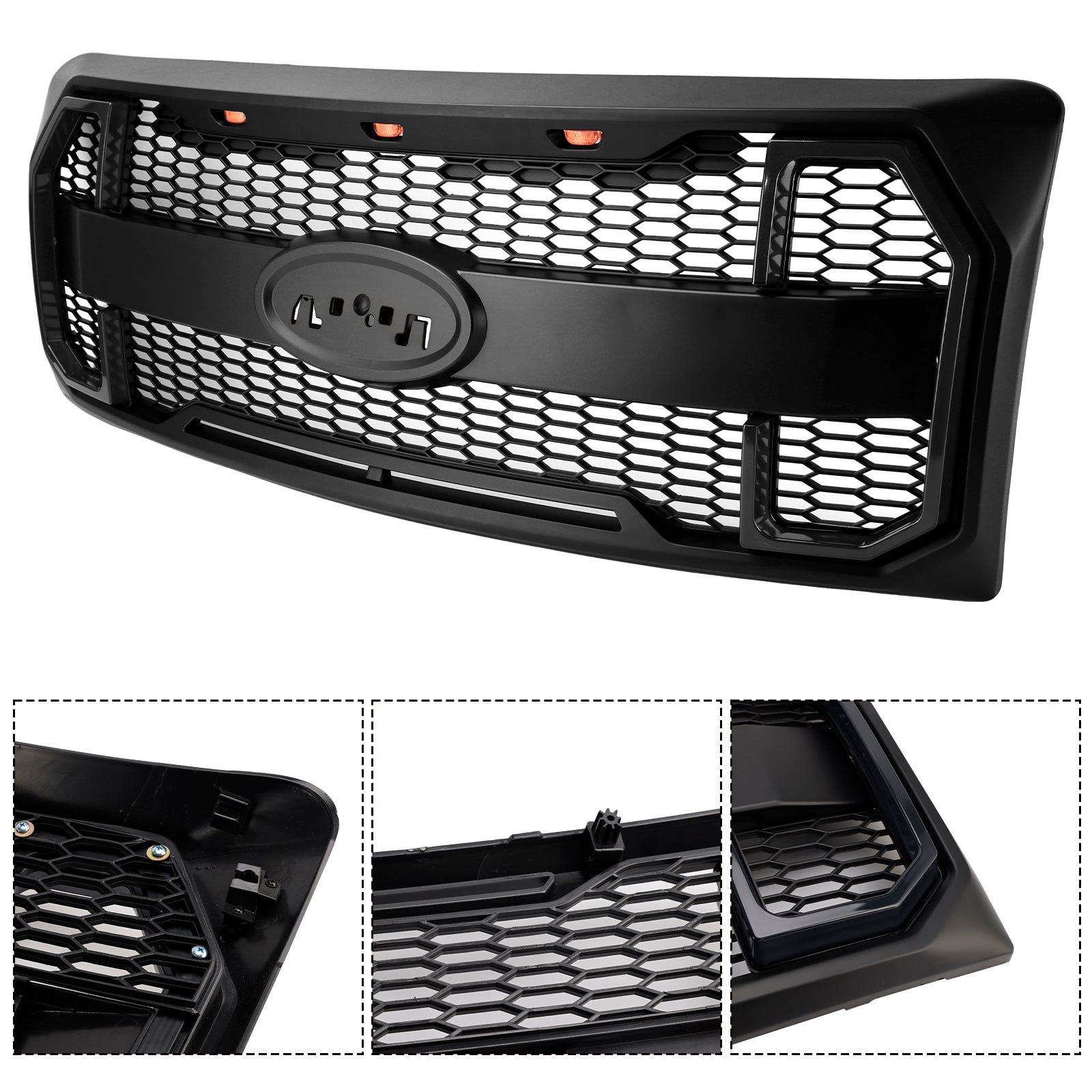 Ford F150 2009-2014 W/LED Parrilla negra mate Parachoques delantero Parrilla