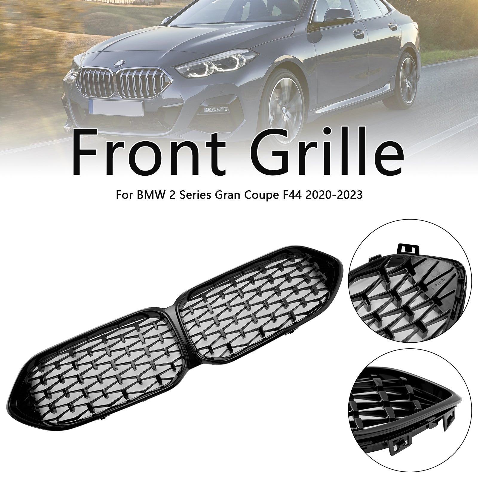 Grille de pare-chocs avant BMW Série 2 Gran Coupé F44 218i/220i/228i xDrive/M235i xDrive 2020-2023 Grille noire brillante