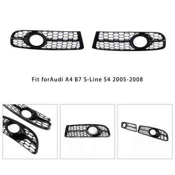 2005-2008 Audi A4 S-Line/S4 B7 Honingraat Mistlamp Grille Voorbumper Onderste Grill Zwarte Cover 8E0807681F 8E0807682F - 0