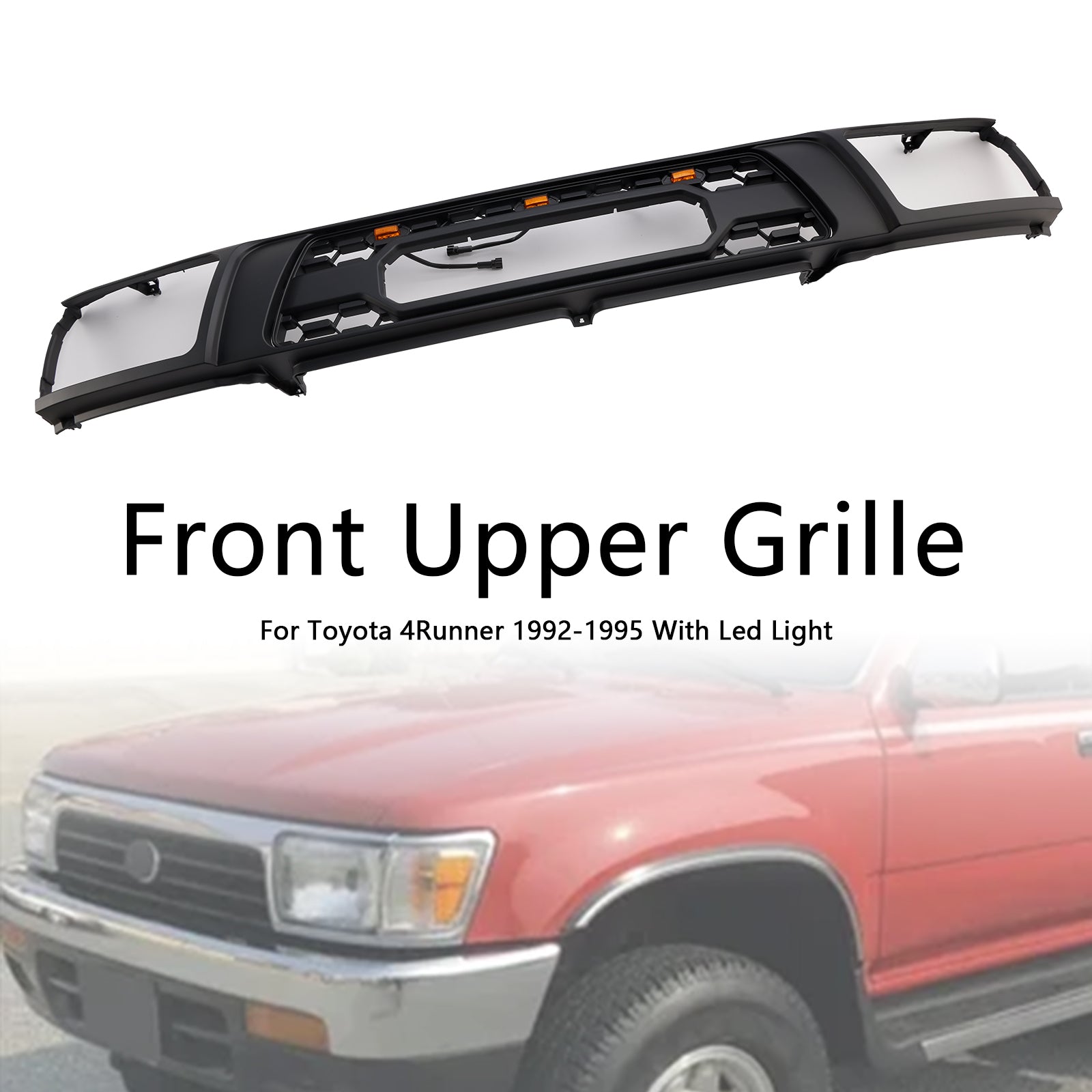 Rejilla de parachoques delantera negra mate compatible con Toyota 4Runner 1992-1995 con LED