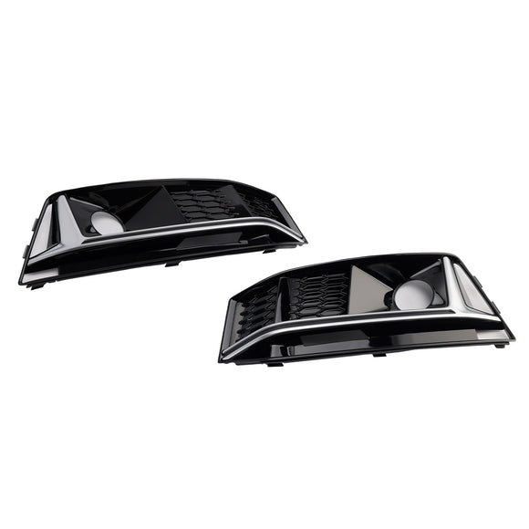 2 STUKS Zwart Chrome Voorbumper Mistlamp Grille Grill Fit Audi A4 B9 S4 2016-19
