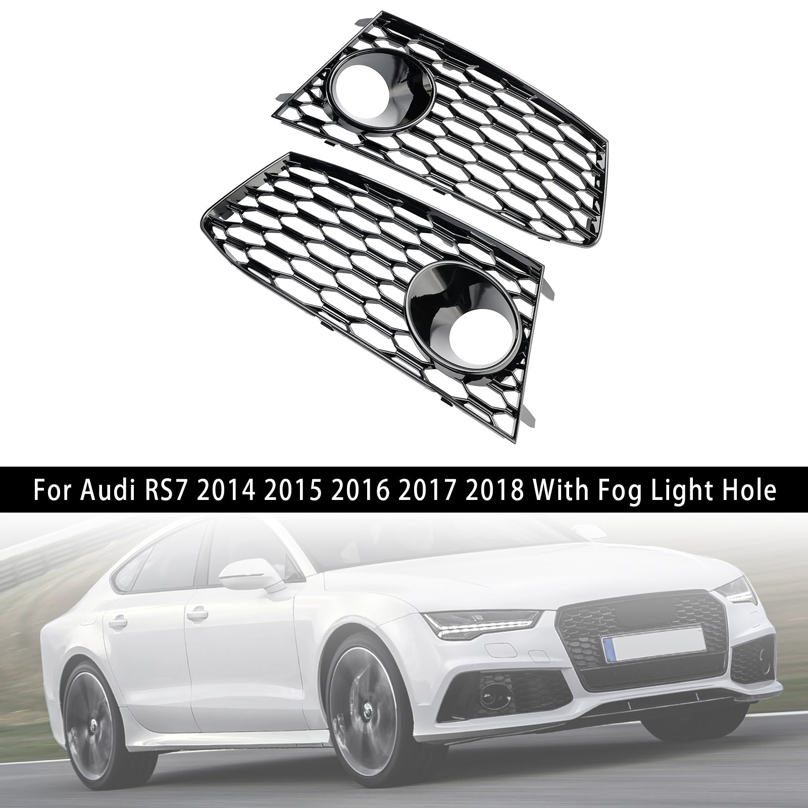 Audi RS7 2014-2018 Pair Front Bumper Fog Light Lamp Frame Grille Covers