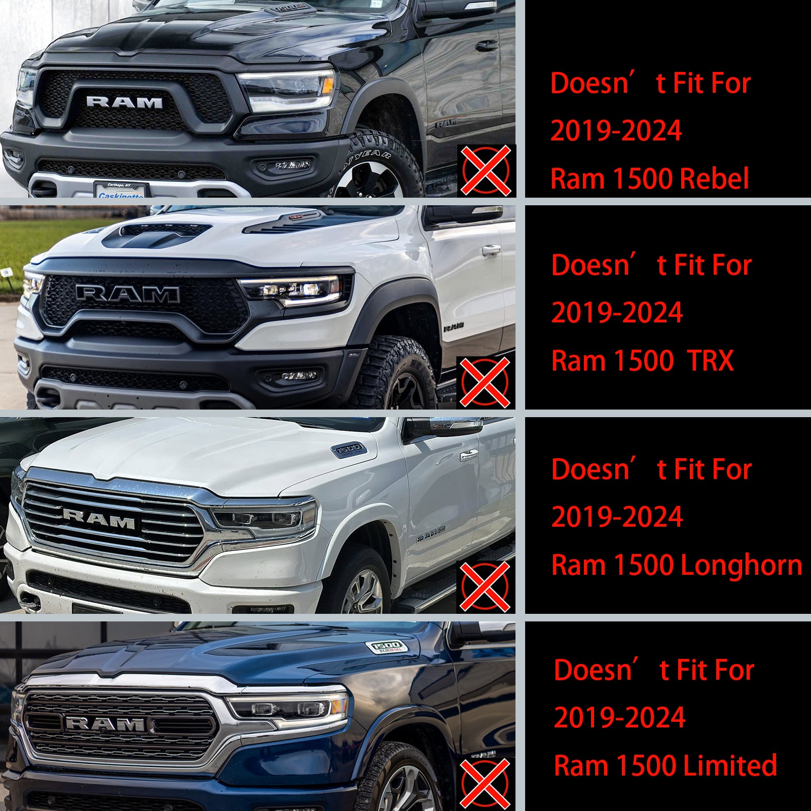 2019-2024 Dodge Ram 1500 Trx Style Honeycomb Grill Grill Front Hood Grille