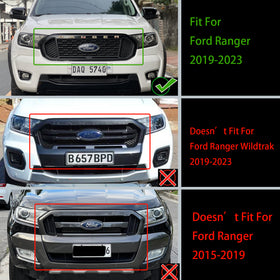 2019-2023 Ford Ranger Black Raptor Style Front Bumper Grill Black Grille W/ 3 White LED Light - 0