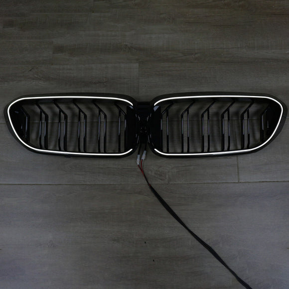 Griglia sostitutiva per paraurti anteriore a doppia stecca per BMW Serie 5 G30 G31 2017-2020 con striscia LED