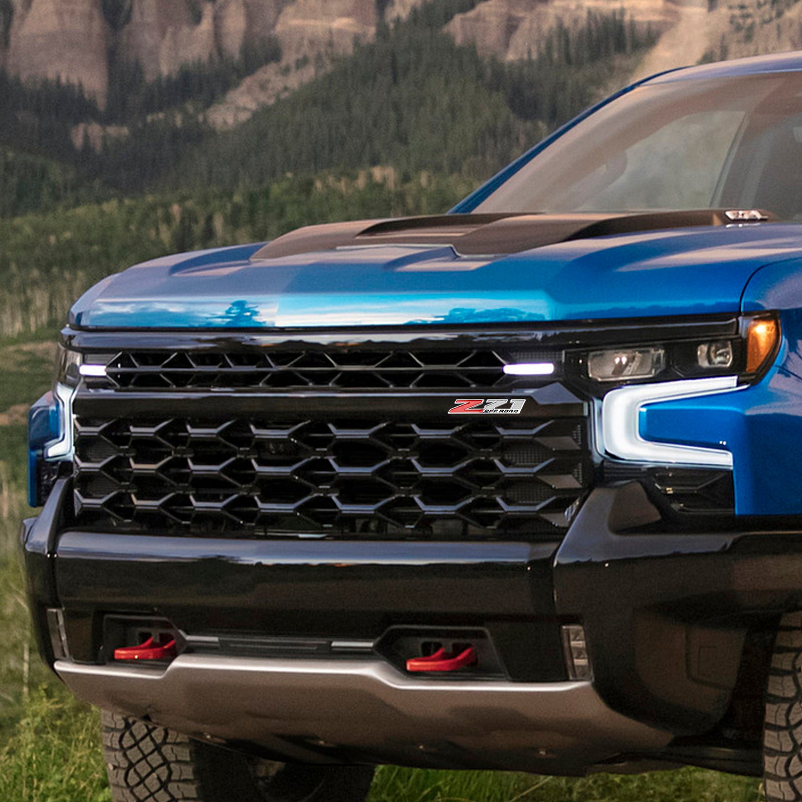 Z71 Badge OFF ROAD Front Grille for Silverado Sierra Grill Red Chrome Emblem